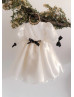 Puff Sleeves Ivory Organza Satin Latest Flower Girl Dress
